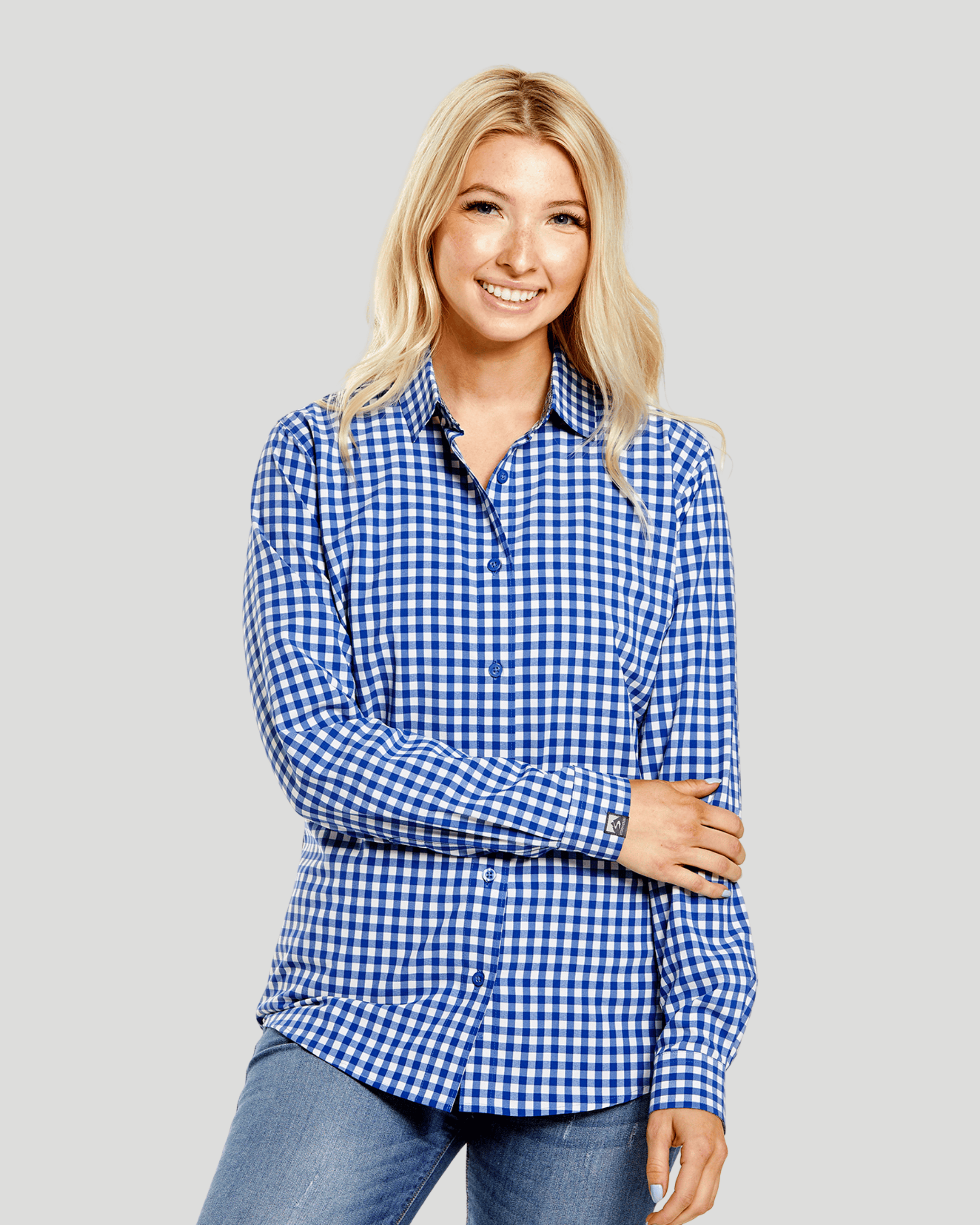 Women's Gingham Influencer Stretchy Button Up Shirt Jet Gray / XS Women's Gingham Influencer Stretchy Button Up Shirt Jet Gray / XS
