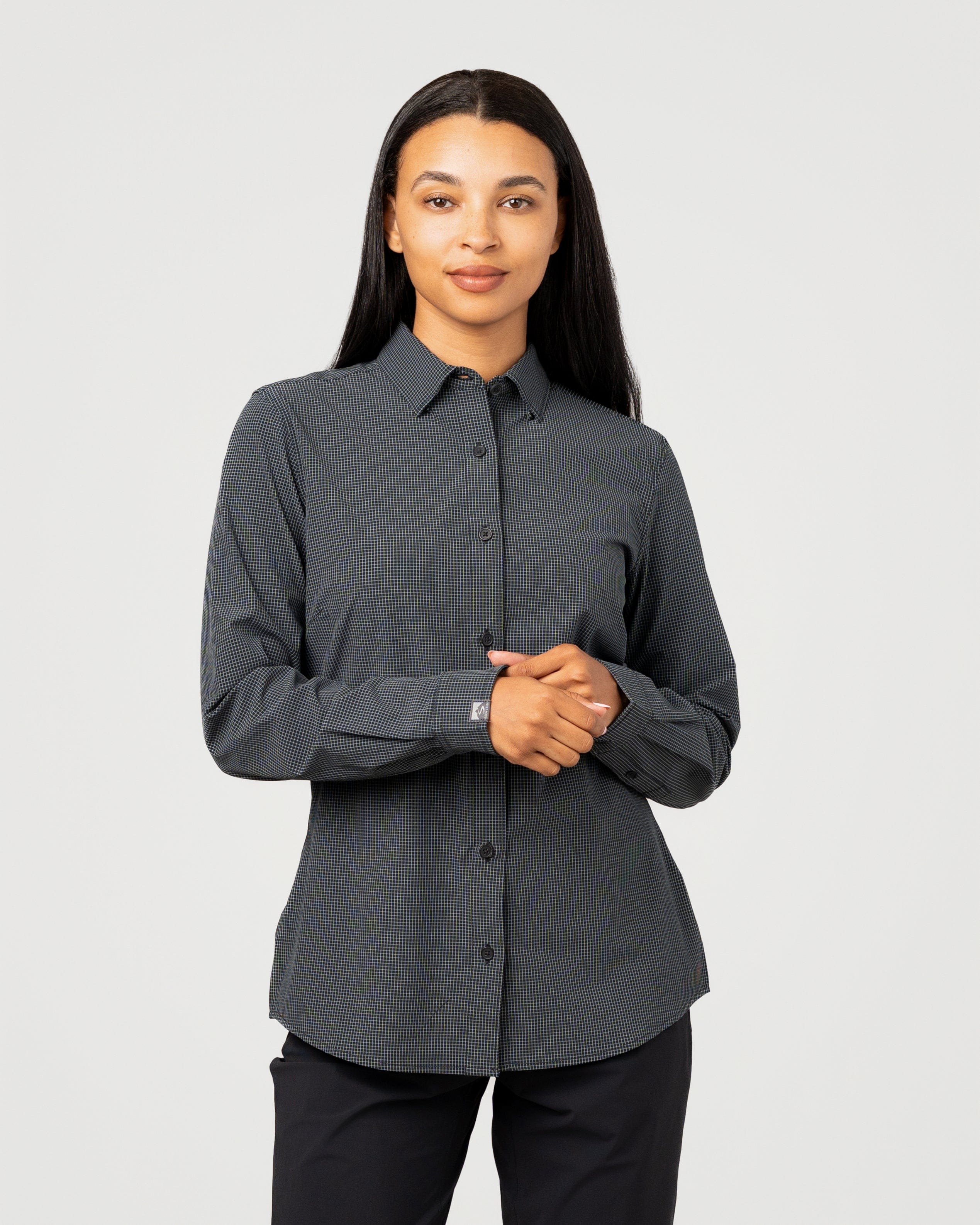 Women's Windowpane Influencer Stretchy Button Up Shirt Storm Creek Women's Windowpane Influencer Stretchy Button Up Shirt Storm Creek