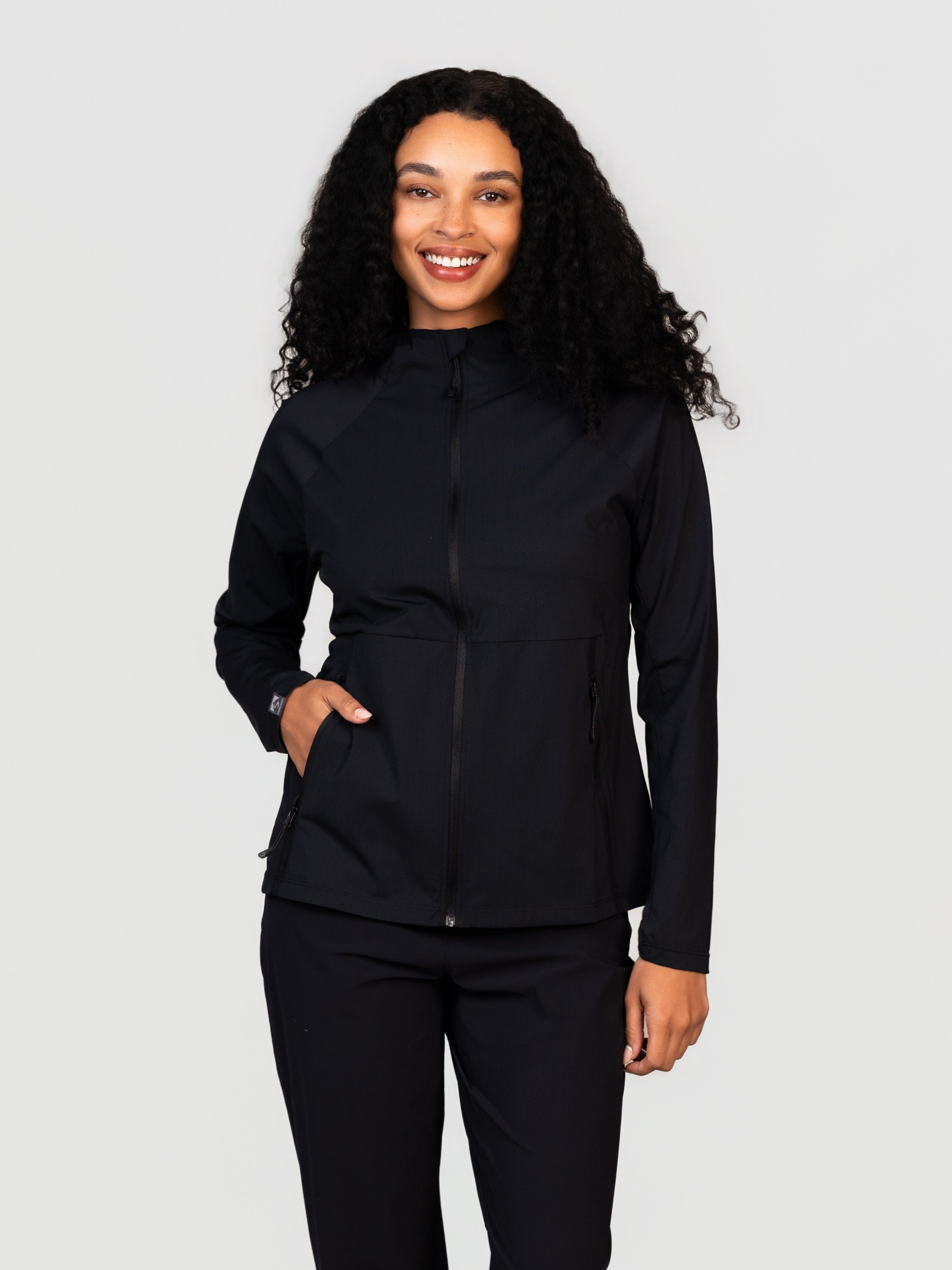 ウォーキング・ランニングウェア answer4 PowerGridFull-ZipHoodie XS BLACK Women's Velocity 4-Way Stretch Performance Full Zip Hoodie – Storm