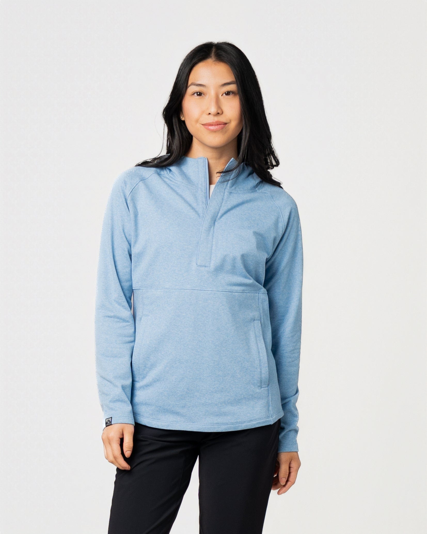 WOMAM撥水千鳥JQ ベスト　ネイビー×ホワイト Women's Sidekick Midweight Stretch 1/4 Zip Pullover with Hood