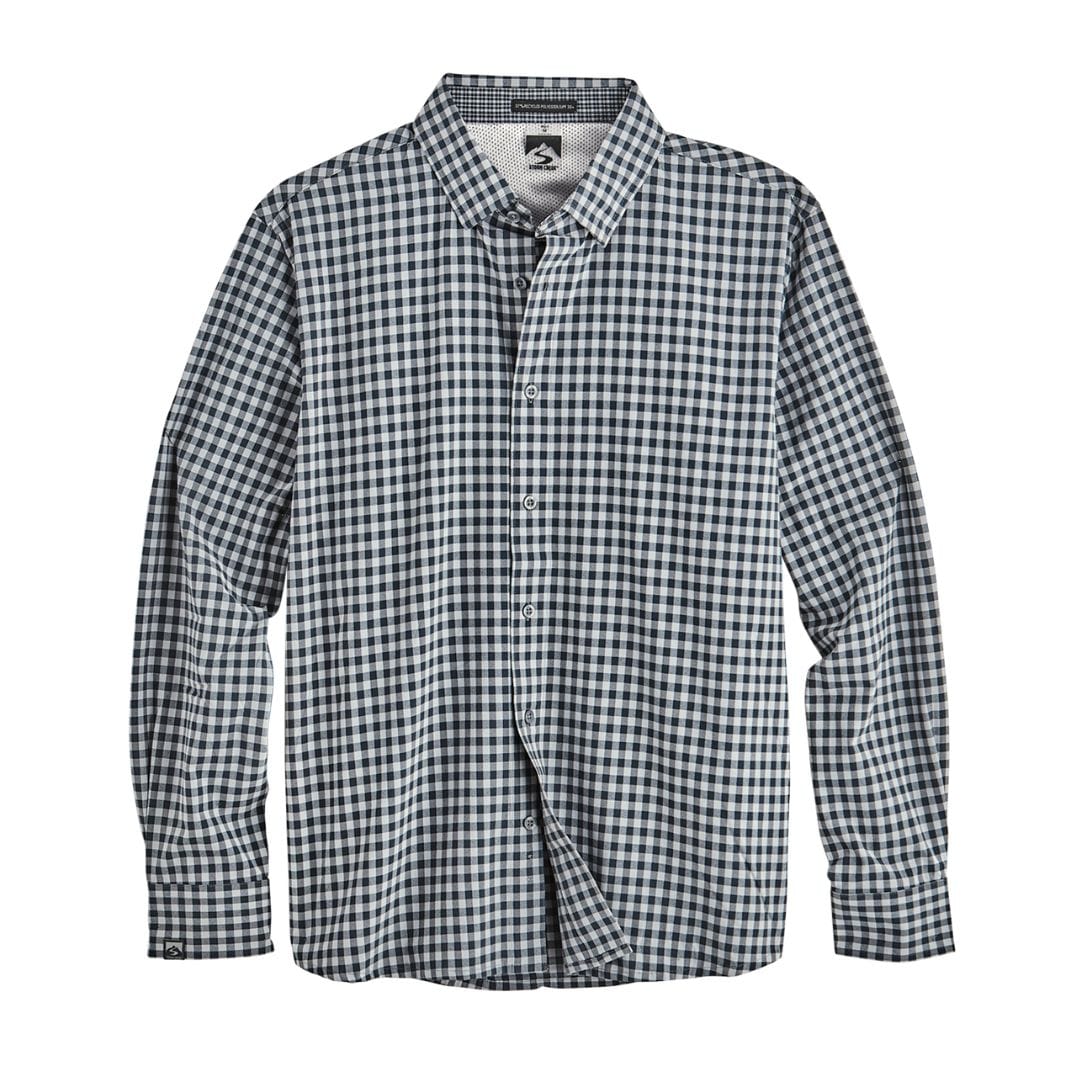 black white gingham dress shirt Men's White and Black Gingham Long Sleeve Dress Shirt, Stain Repellent, Wrinkle Resistant