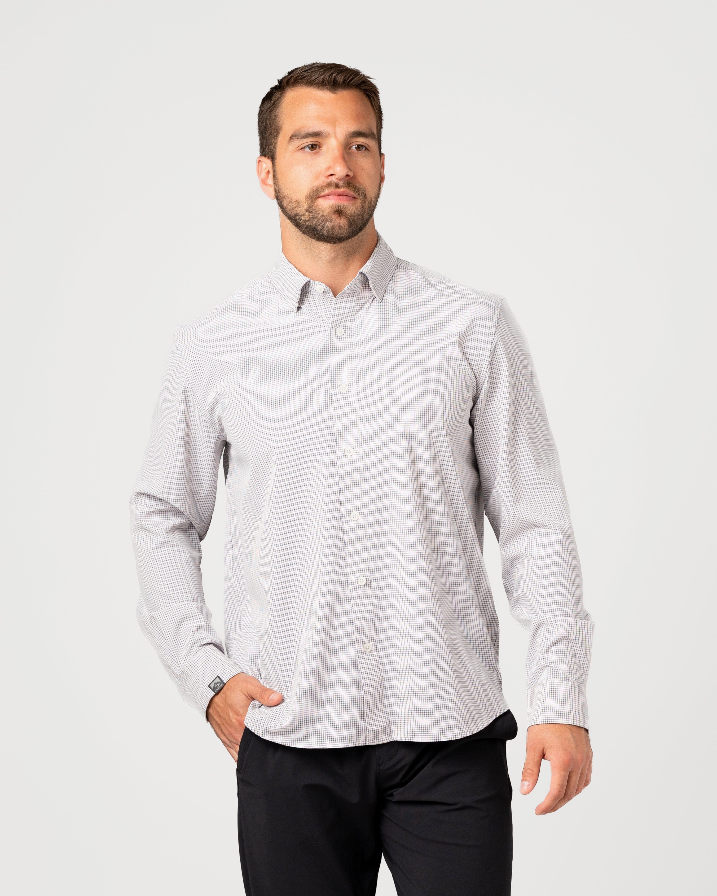 Men's Windowpane Influencer Stretchy Button Down Shirt