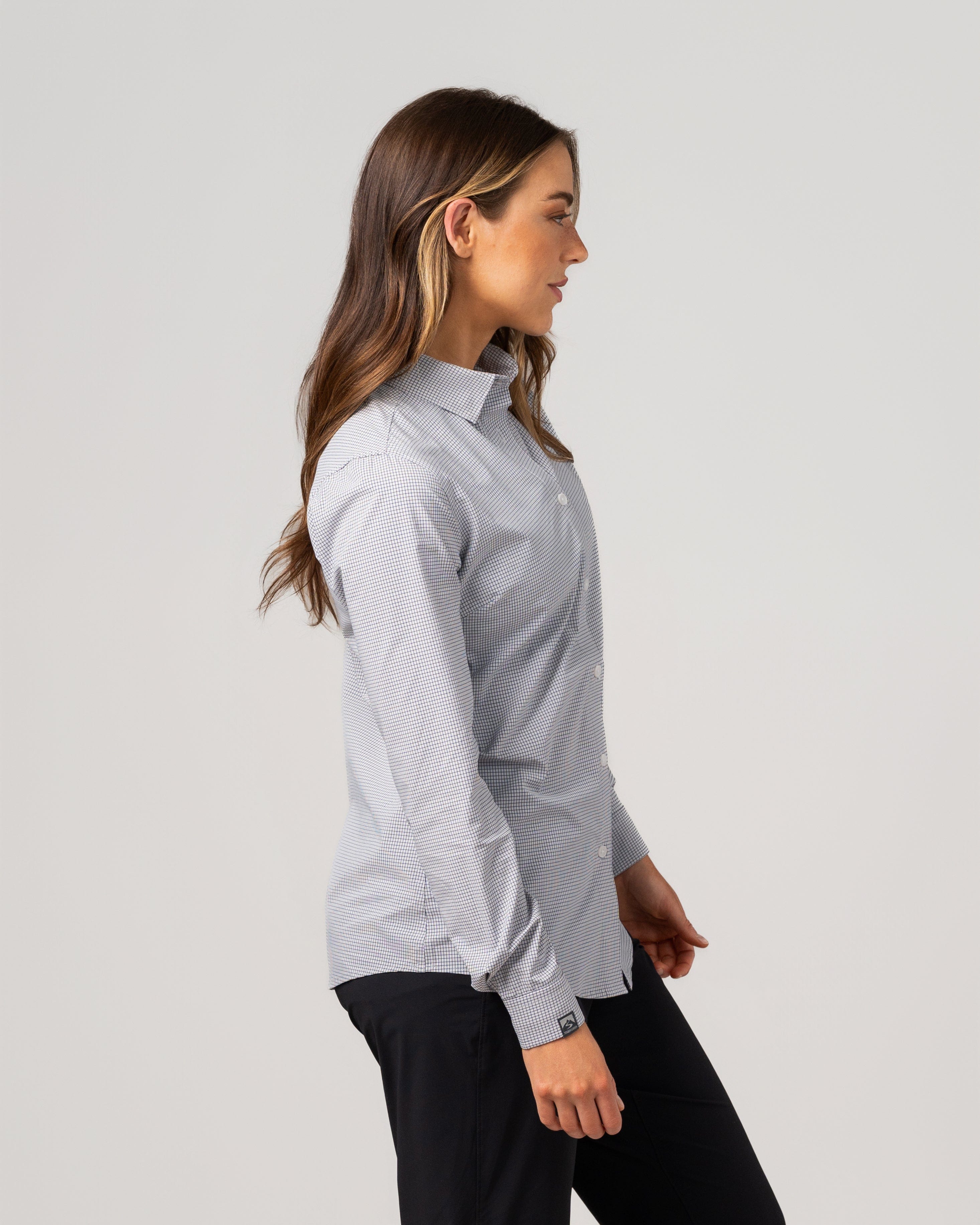 Women's Windowpane Influencer Stretchy Button Up Shirt – Storm Creek