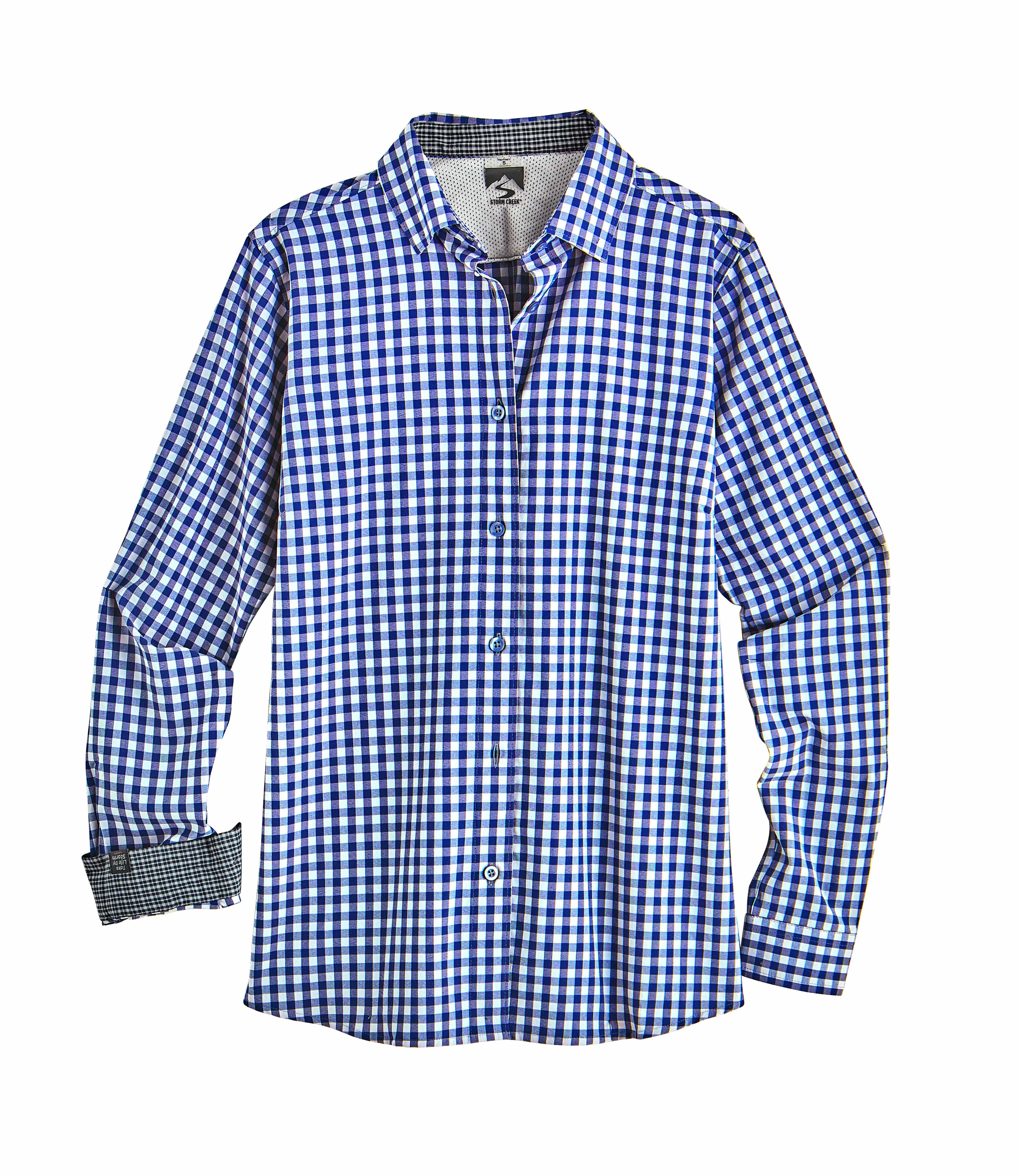 Women's Gingham Influencer Stretchy Button Up Shirt True Blue / L Women's Gingham Influencer Stretchy Button Up Shirt True Blue / L